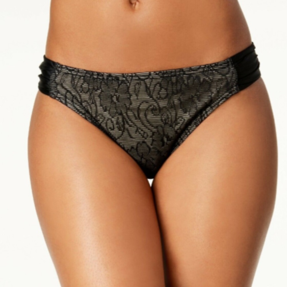 California Waves Black Lacey Crochet Bikini Bottoms Floral Low Rise Junior Small